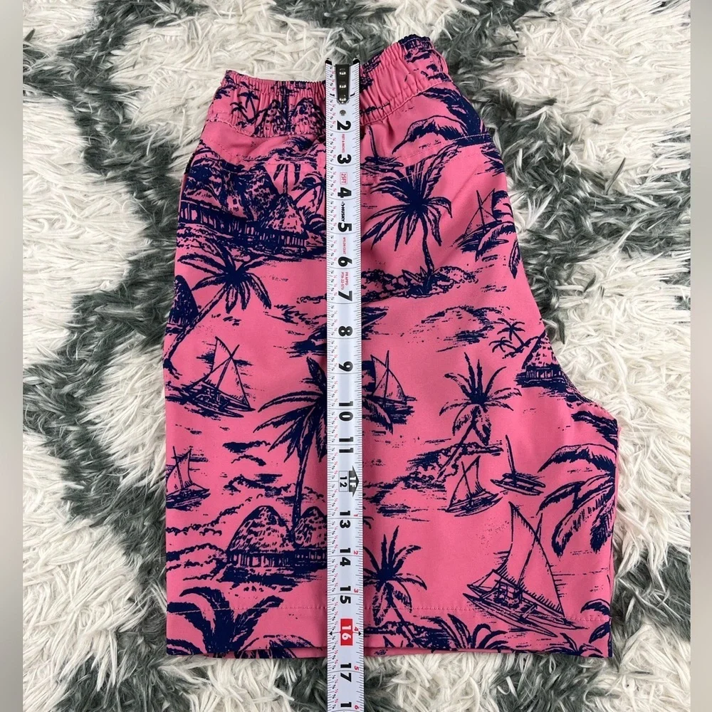 Lucky Brand Men's Pink Blue Swim Trunks Palm Trees Size Small